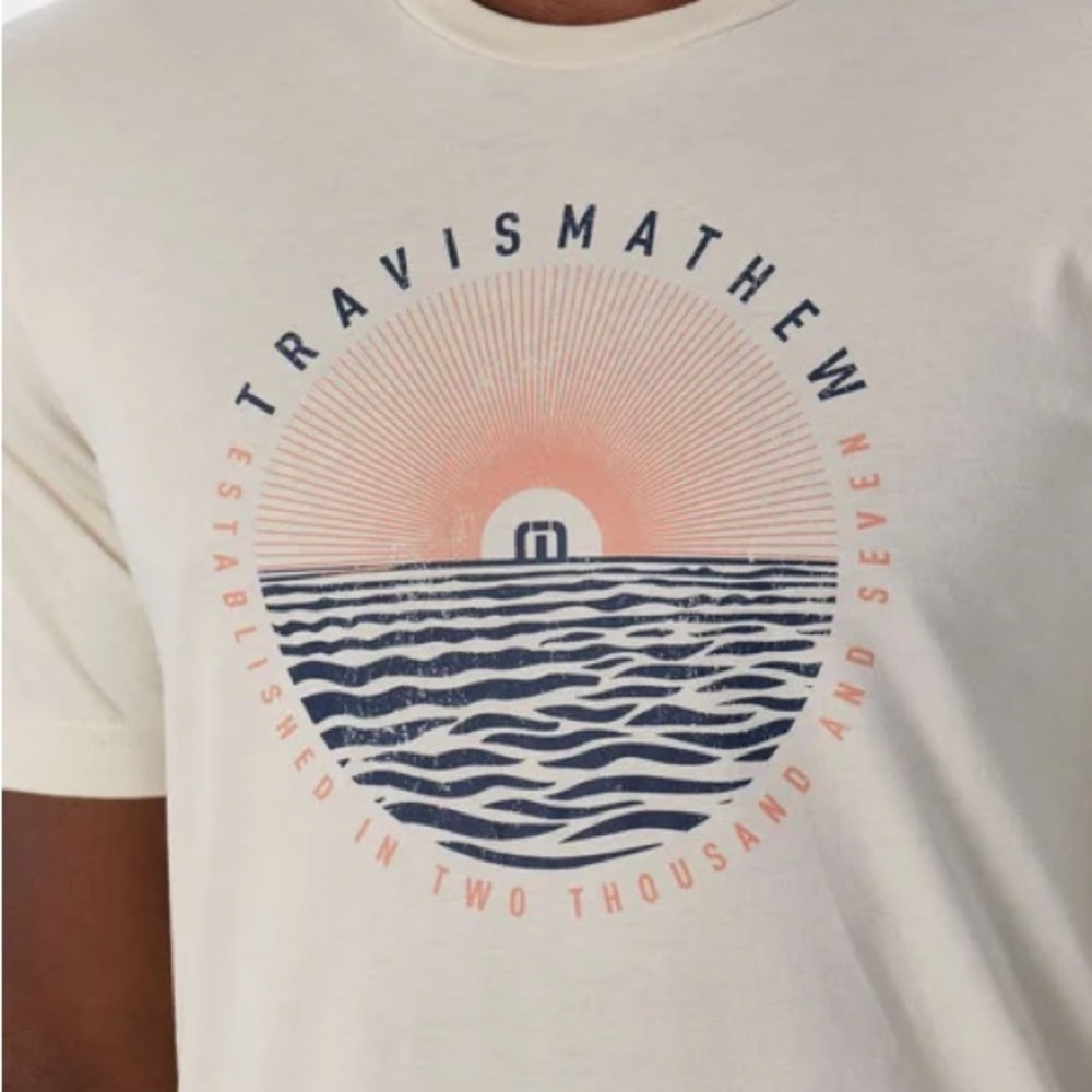 Travis Mathew Cream and Navy Graphic Tee
